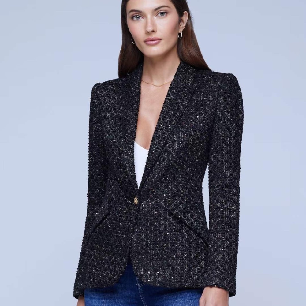 L'AGENCE Chamberlain Tweed Blazer - Black